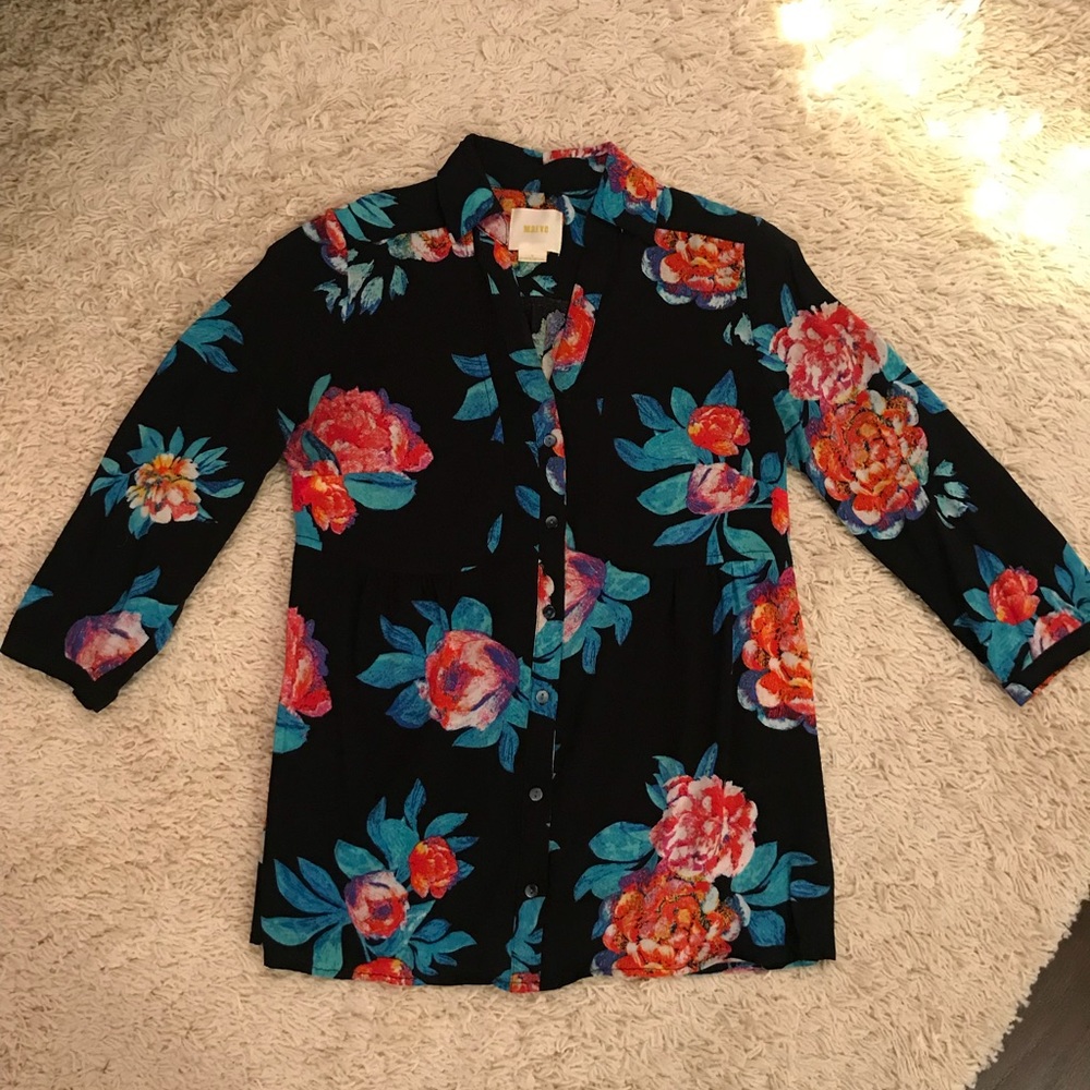 Anthropologie Maeve Black Floral Top